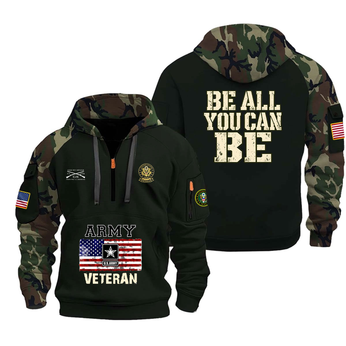 U.S. Army Veteran "Be All You Can Be" Camo Half-Zip Hoodie - US3