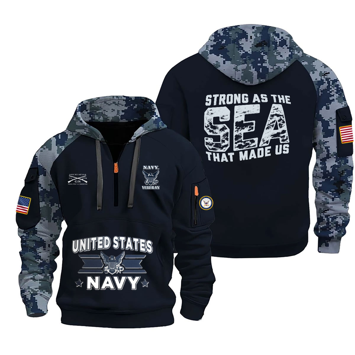 U.S. Navy Veteran "Strong as the Sea That Made Us" Camo Half-Zip Hoodie US4