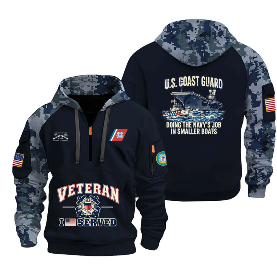 U.S. Coast Guard Veteran "Doing the Navy's Job in Smaller Boats" Camo Half-Zip Hoodie - US5
