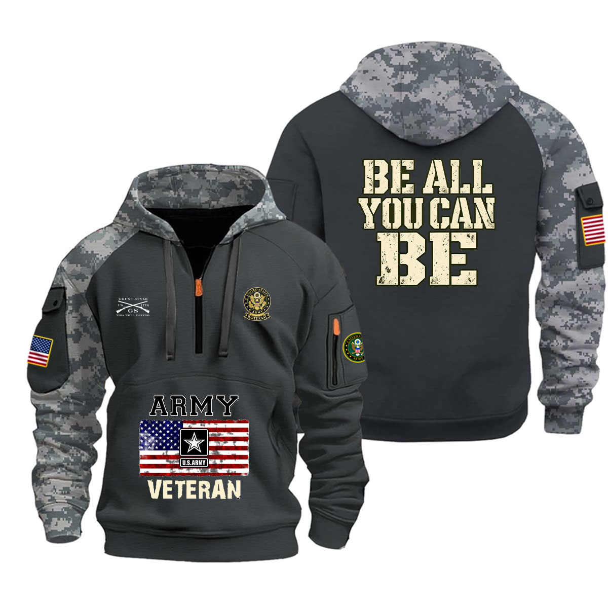 U.S. Army Veteran "Be All You Can Be" Camo Half-Zip Hoodie - US3 - Image 3