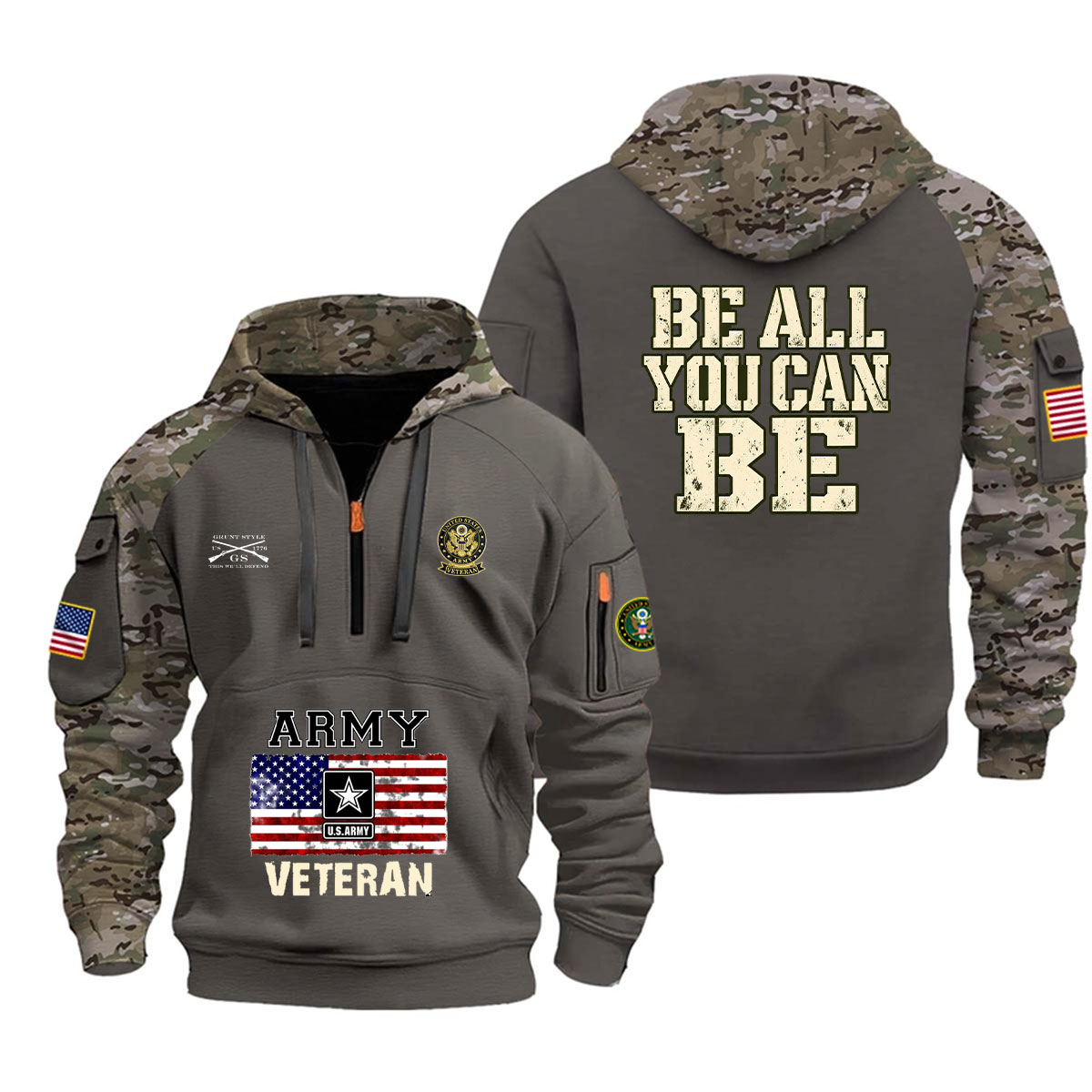 U.S. Army Veteran "Be All You Can Be" Camo Half-Zip Hoodie - US3 - Image 4