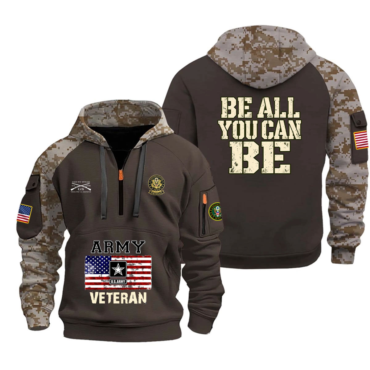 U.S. Army Veteran "Be All You Can Be" Camo Half-Zip Hoodie - US3 - Image 5