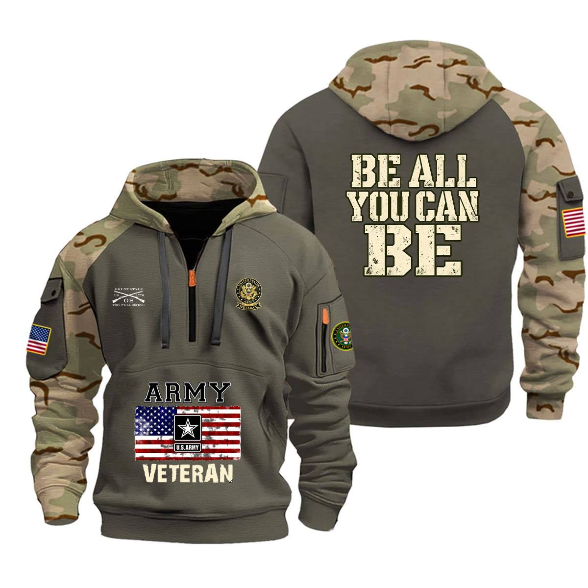 U.S. Army Veteran "Be All You Can Be" Camo Half-Zip Hoodie - US3 - Image 6