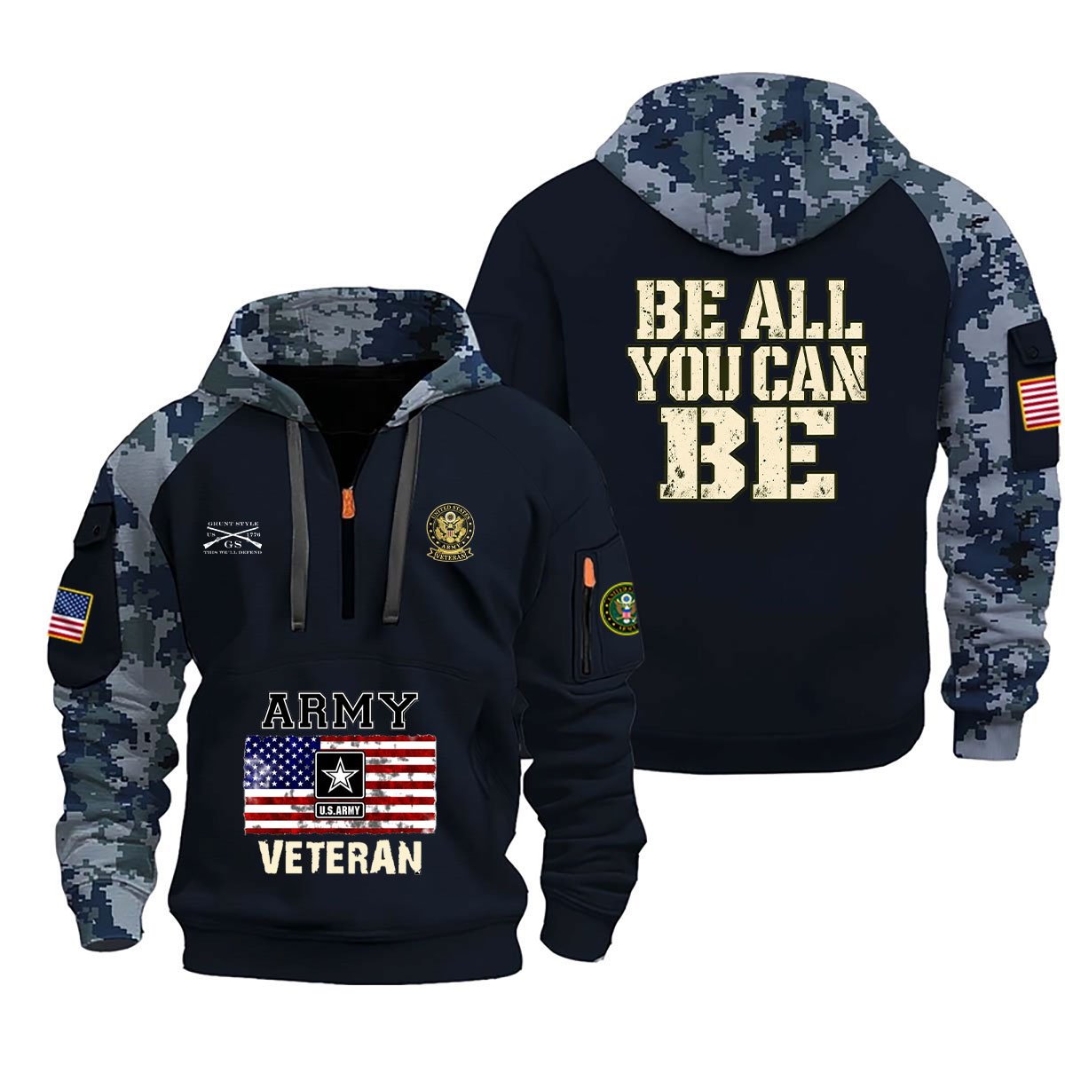 U.S. Army Veteran "Be All You Can Be" Camo Half-Zip Hoodie - US3 - Image 8